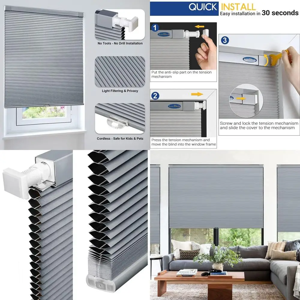 

Светофильтрующие рулонные шторы без шнура, 22 x 48, серые, без сверления