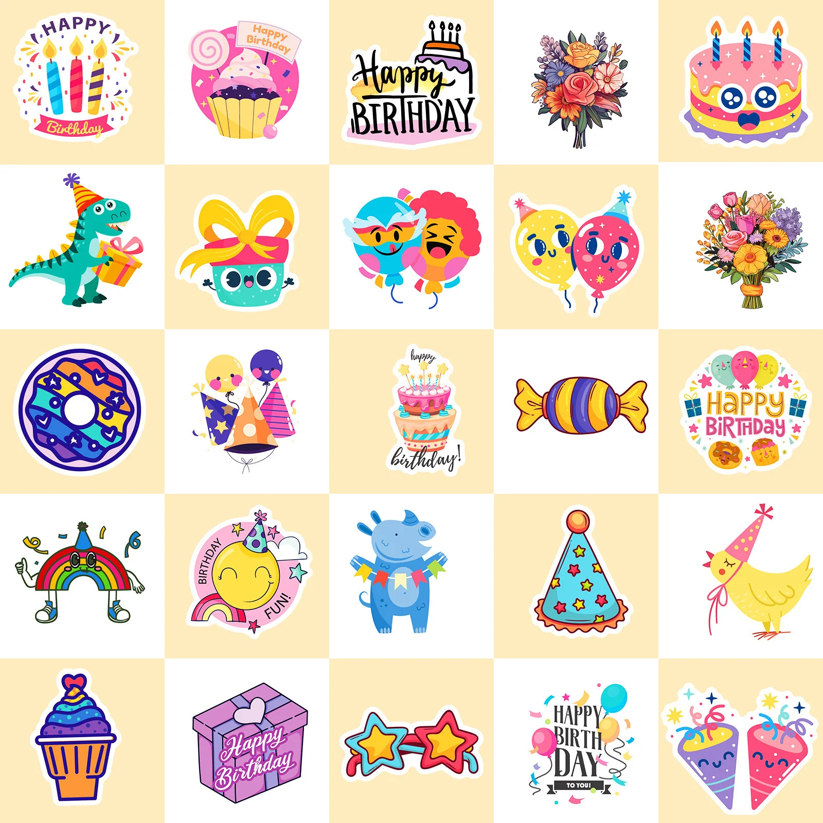 50Pcs Celebrating Birthday Party Series Stickers For Mobile Phone Shell Skateboard Decorative Stickers DIY Toy Sticker Pack