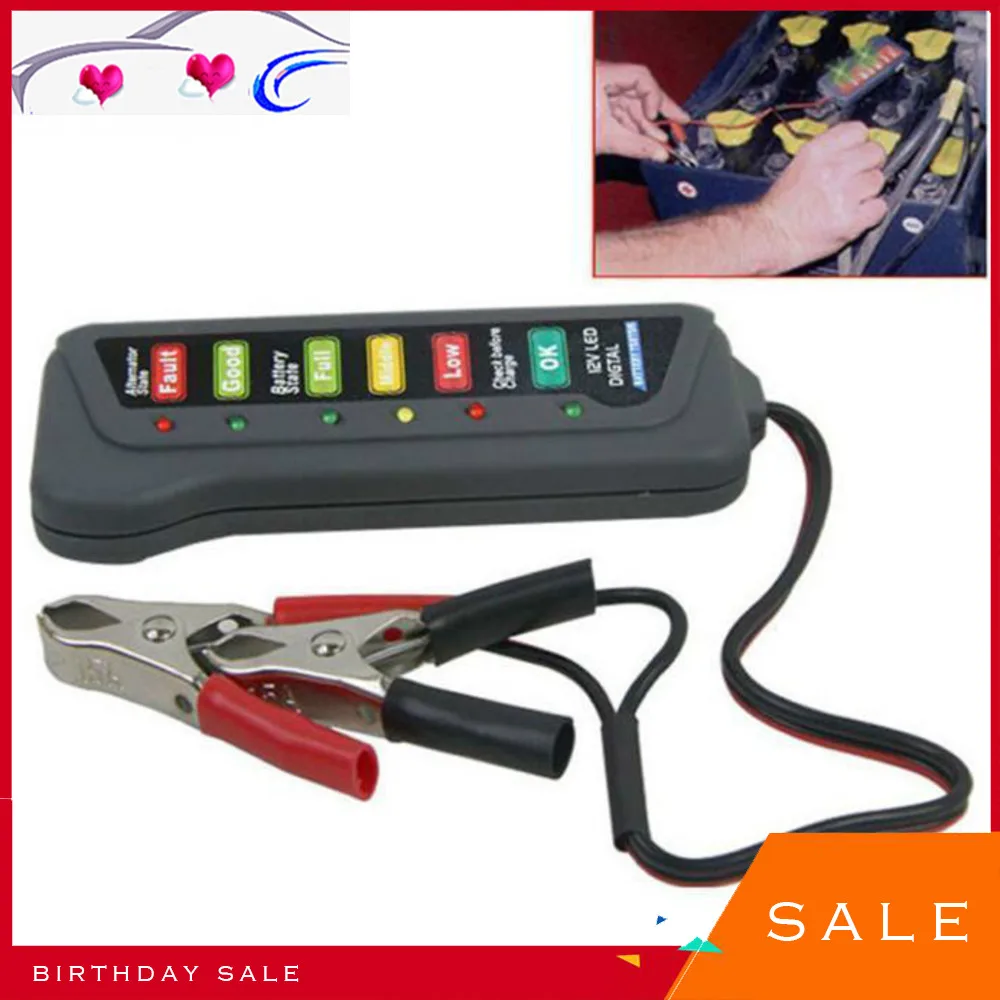 

12V Digital Battery Alternator Tester with 6-LED Lights Display Car Vehicle Battery Diagnostic Tool