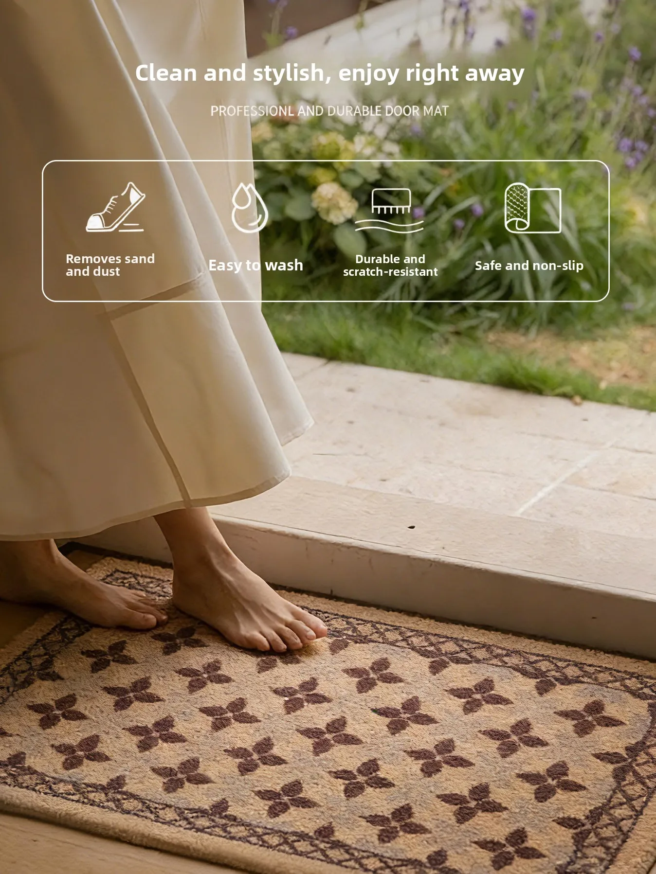 Retro American Entrance Mat Coconut Fiber Simulation Anti-soiling Entrance Doormat Home Carpet Anti-slip Hallway Floor Mat