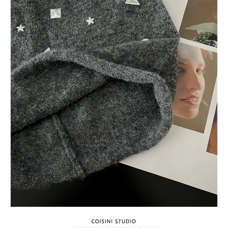 Koreanische Persönlichkeits-Beanie mit Nieten-Design für Herbst und Winter, warme und vielseitige Mütze für Männer und Frauen – Detail 6