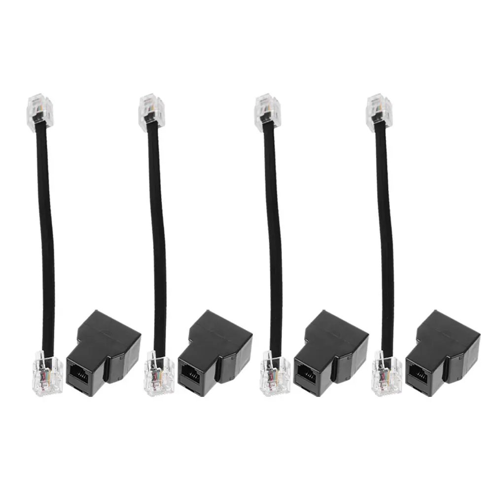 4Pcs Rj11 Telephone Splitter 6p4c Detachable Rj14 4-Core Phone Line Adapter Enhances Connectivity for Landline Fax Modem Black