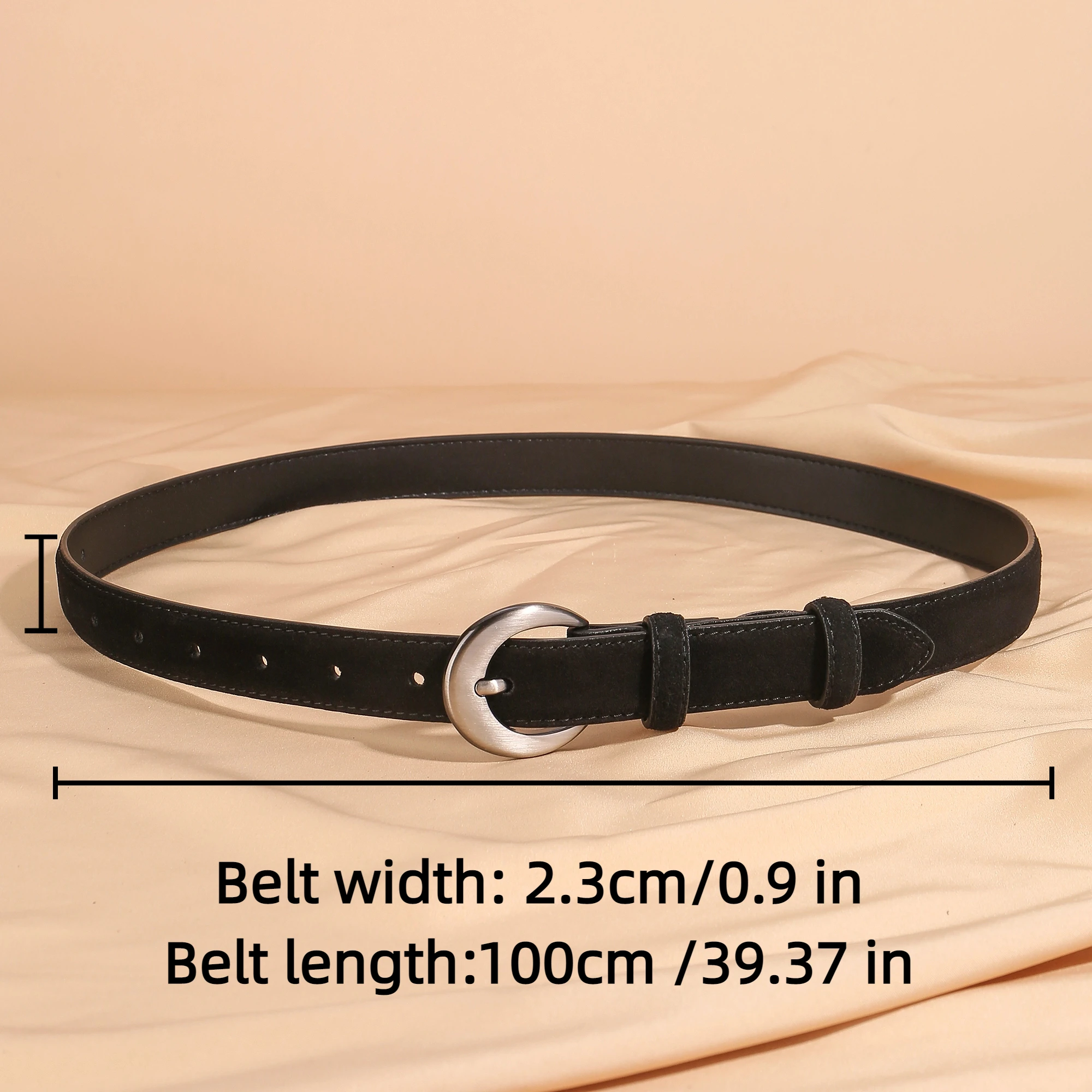 Stylish women's suede leather belt crafted from double-layer cowhide with a designer silver buckle. Available in multiple colors