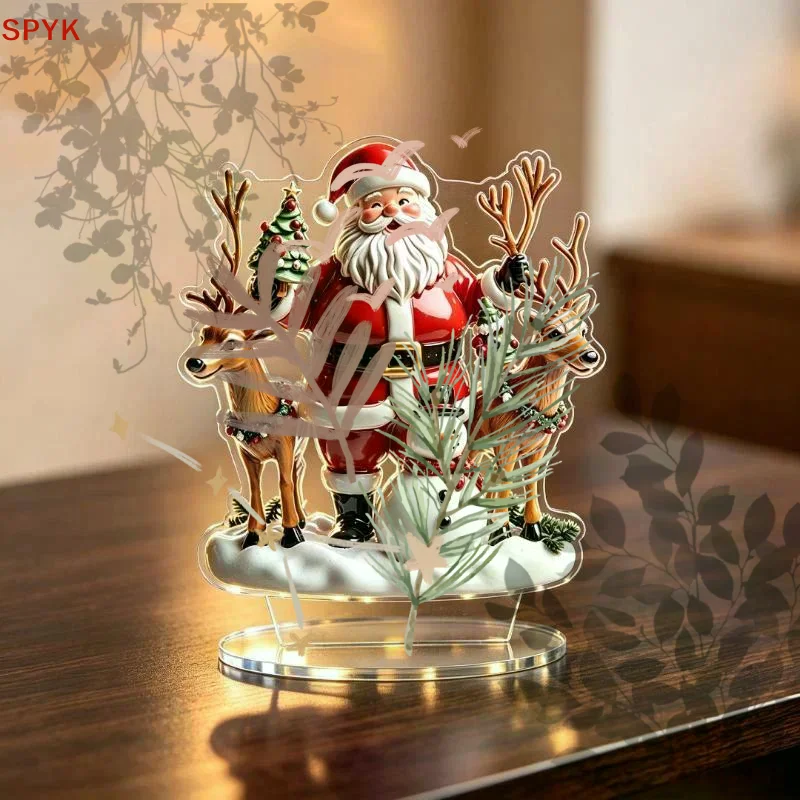 Santa Claus Reindeer 2D Flat: Acrylic Home Bedroom Desktop Decoration Ornament Standing Sign Figurines Miniatures