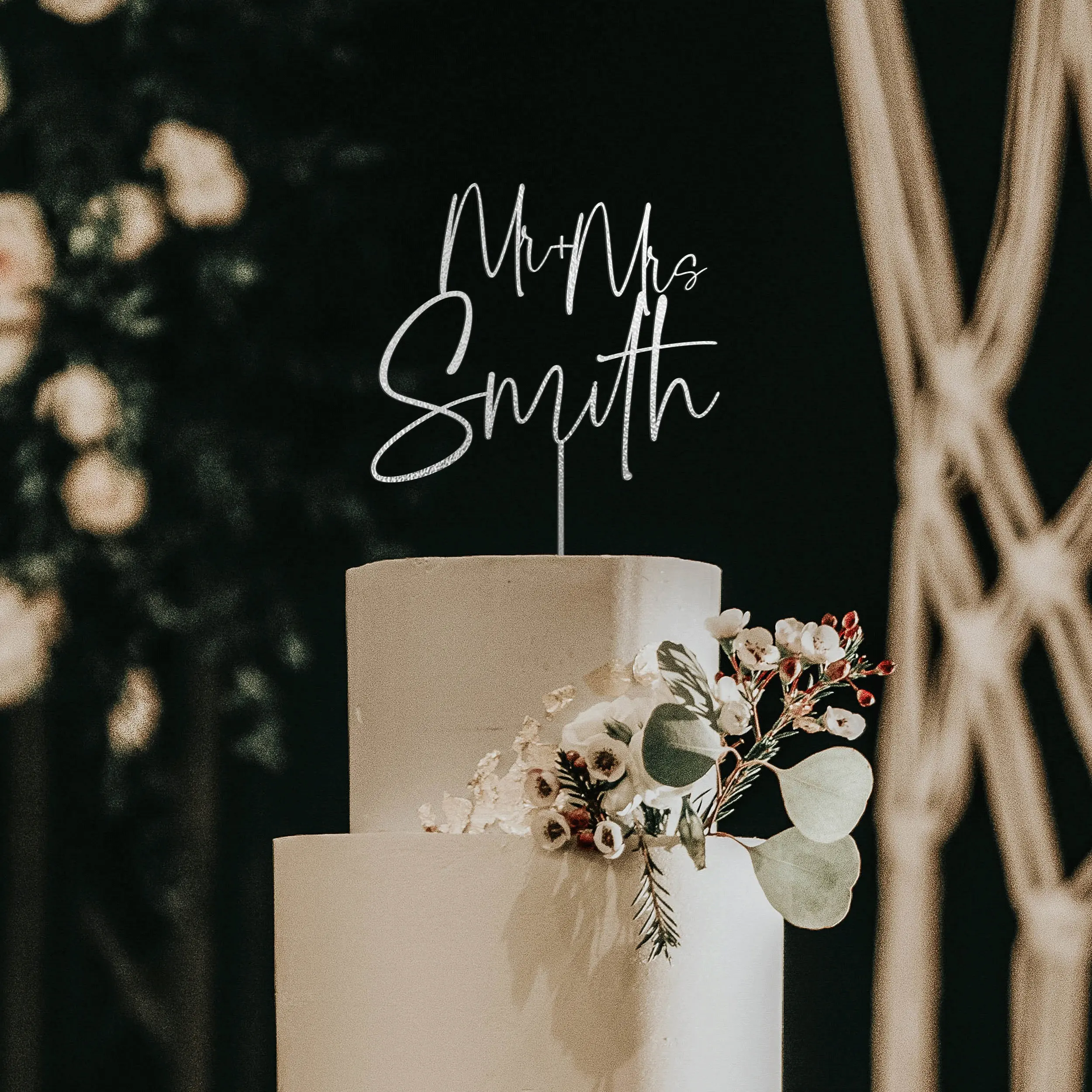 Adorno para tarta personalizado con el último nombre, adornos para tarta personalizados de Mr y Mrs para boda, adorno para tarta de madera acrílica,