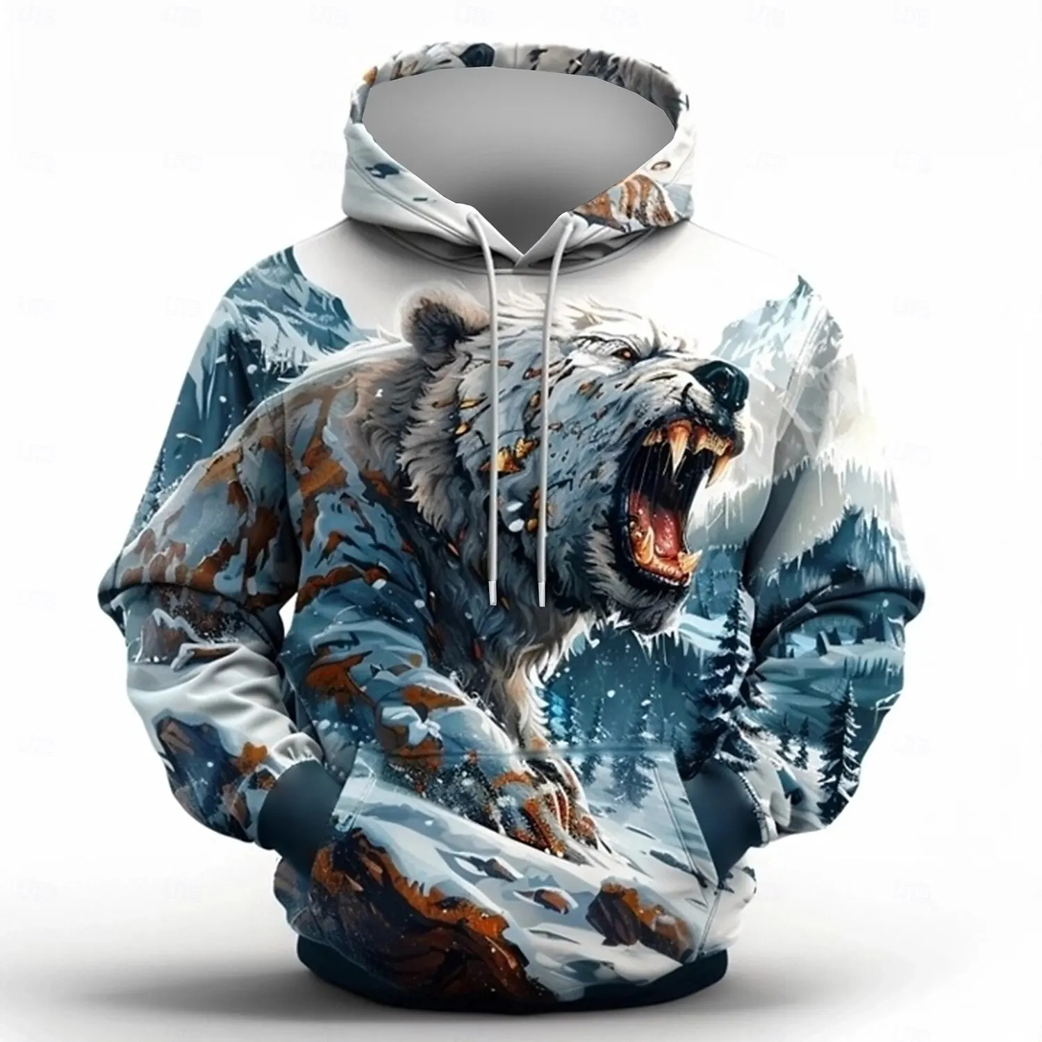 

3D Print Fierce Animal Graphic Hoodies For Men Bear Tiger Pattern Long Sleeve Hooded Pullover Autumn Winter Loose Breathable Top