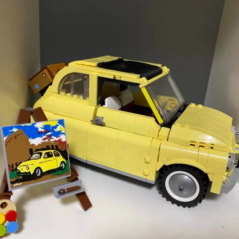 

2026 New Technical Fit Fiated 500 Building Blocks Bricks City Model Yellow Car Diy Toys For Children Christmas Adult Gifts Kid