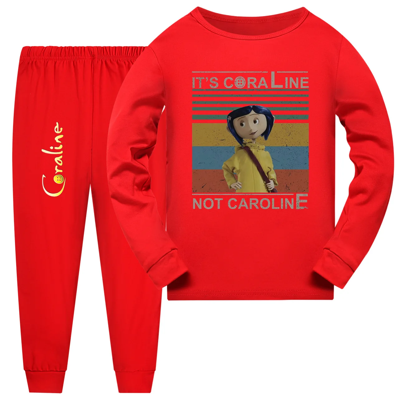 Movie Coraline Costume for Kids Pyjama Sets Toddler Girls Cartoon Long Sleeve Tshirt+pants Suits Children Sleepwear Boys Clothes