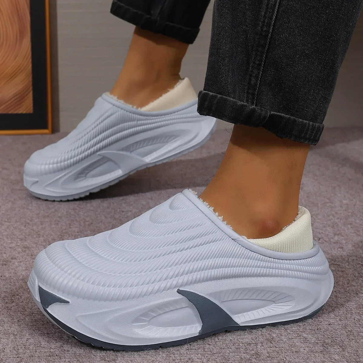 Wasserdichte Baumwoll-Hausschuhe für Herren und Damen, Paar-Outdoor-Schuhe, warm und rutschfest, mit dicker Sohle, warme Schuhe mit Fleece-Futter für zu Hause – Detail 4