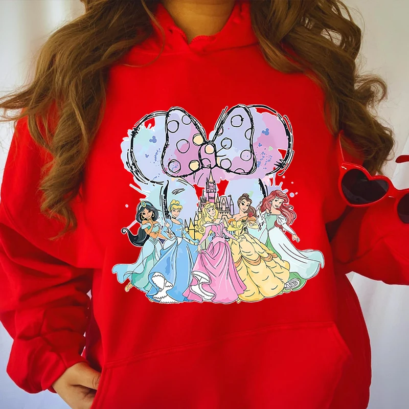 Disney Princesses Minnie Head Printed Women's Hoodies Casual Tops Loose Sweatshirt Adult Clothing