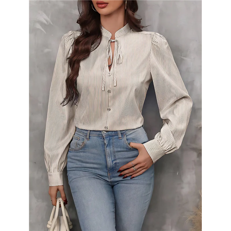 AOAO-Camicie abbottonata a righe da donna Camicette classiche da lavoro da ufficio eleganti a maniche lunghe