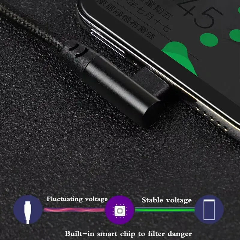 Trenza 0,25/0,5/1/2/3 m 3A cargador rápido 90 grados USB tipo C a USB C Cable PD para iPhone 15 16 Samsung Xiaomi Macbook