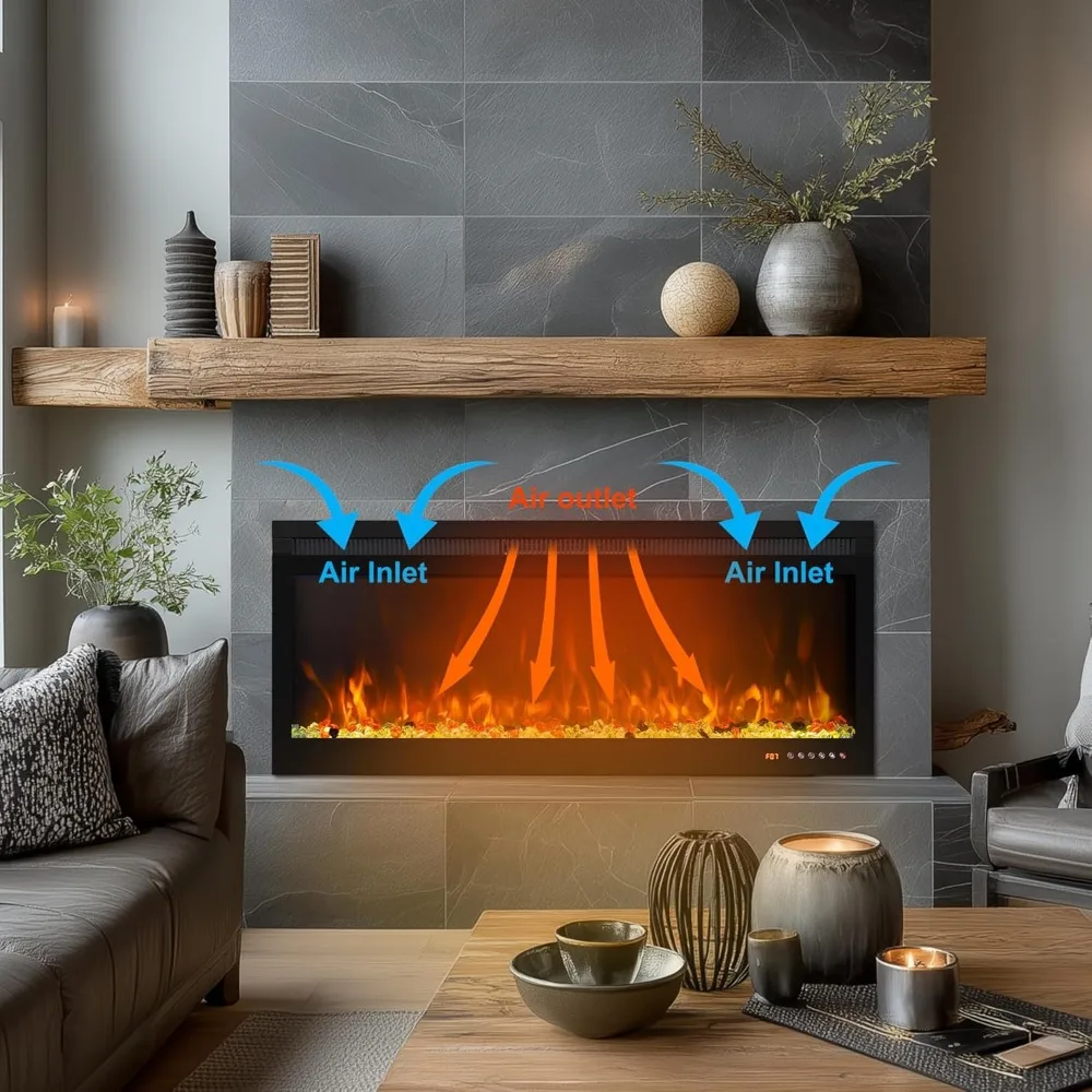 50-Inch Smart Wall-Mounted Electric Fireplace with App Compatibility and 13 Flame Color Combinations