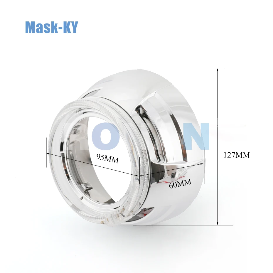 Ronan 3.0inch Headlight Shroud LED Angel Eyes White Yellow RGB for Hella Koito Q5 Bi-LED Projector Lens Mask Cover