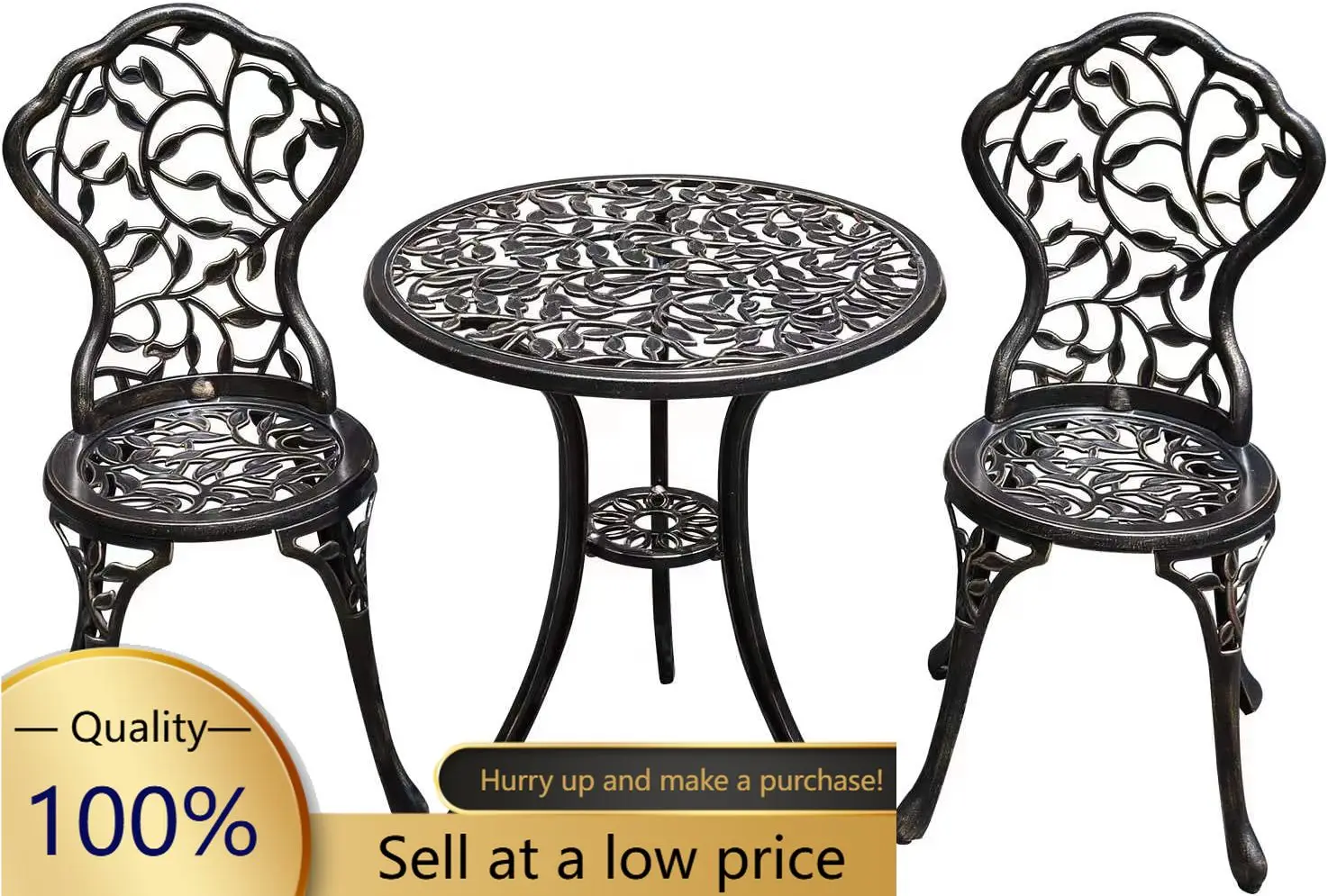 Cast Aluminum Bistro Table Set Patio Umbrella Hole Backyard Leaf Copper
