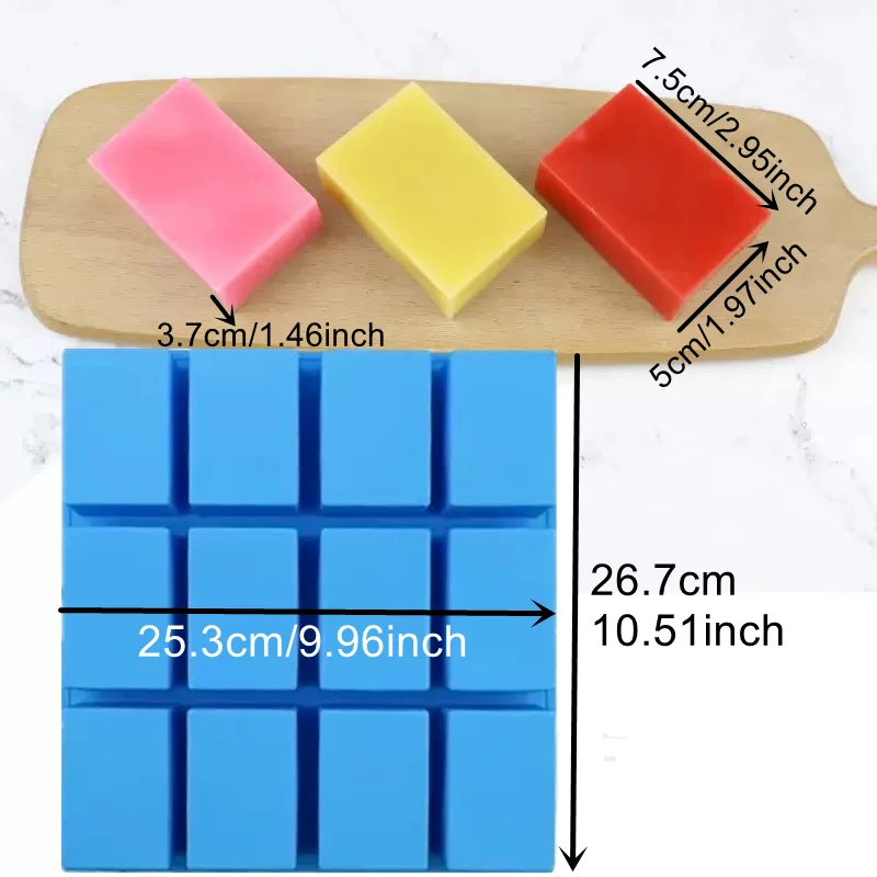 Rectangle Silicone Soap Mold 12 Cavity 5.5oz Soap Making Mould DIY Mold for Chocolate Candy Jelly Loaf Bread Ice Cube Tray