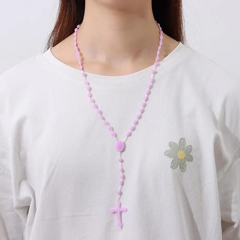 1Pc Multicolor Rosaries low in Dark Plastic Rosary Beads Bright Necklace Luminous Cross Necklace Catholicism Prayer Jewelry