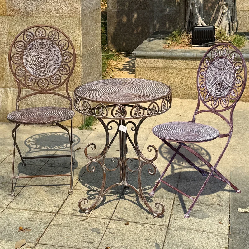 Garden European retro wrought iron tables and chairs simple and old effect tea and chairs balcony casual coffee