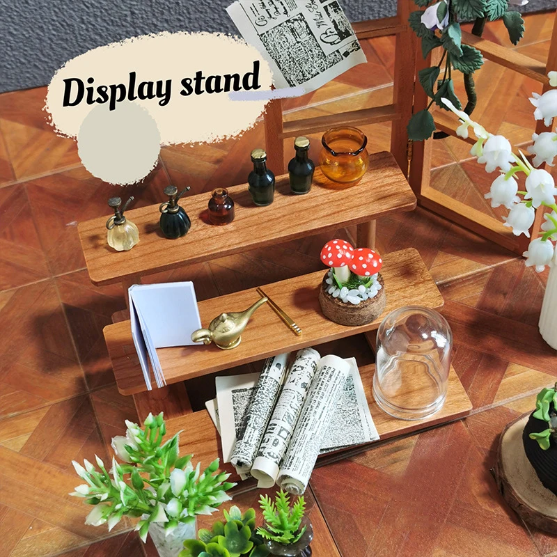 Wooden Furniture DIY Accessories 1:12 Dollhouse Mini Flower Stand Rack Three-tiered Display Racks Model Decor Toy