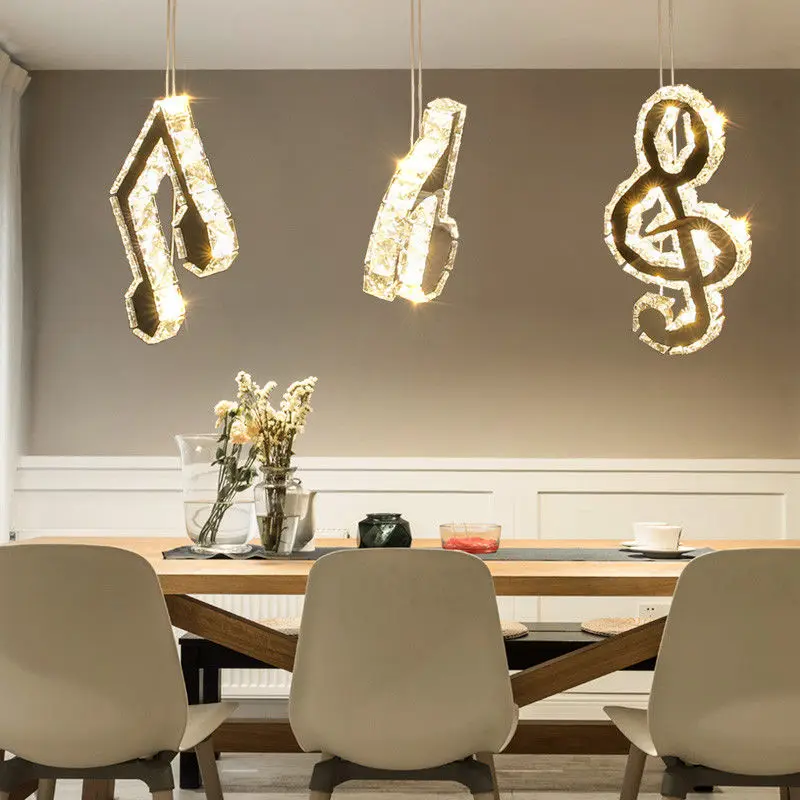 Minimally modern crystal creative musical note pendant light Personalized and fashionable three head single head chandelier