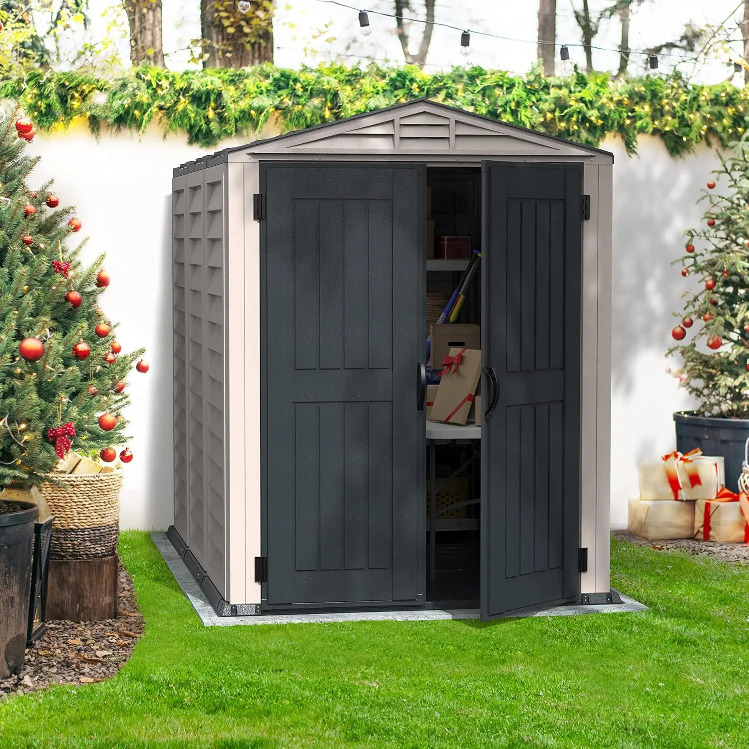 35825 Yardmate Plus Outdoor Vinyl Storage Shed Adobe/Grey 82.6