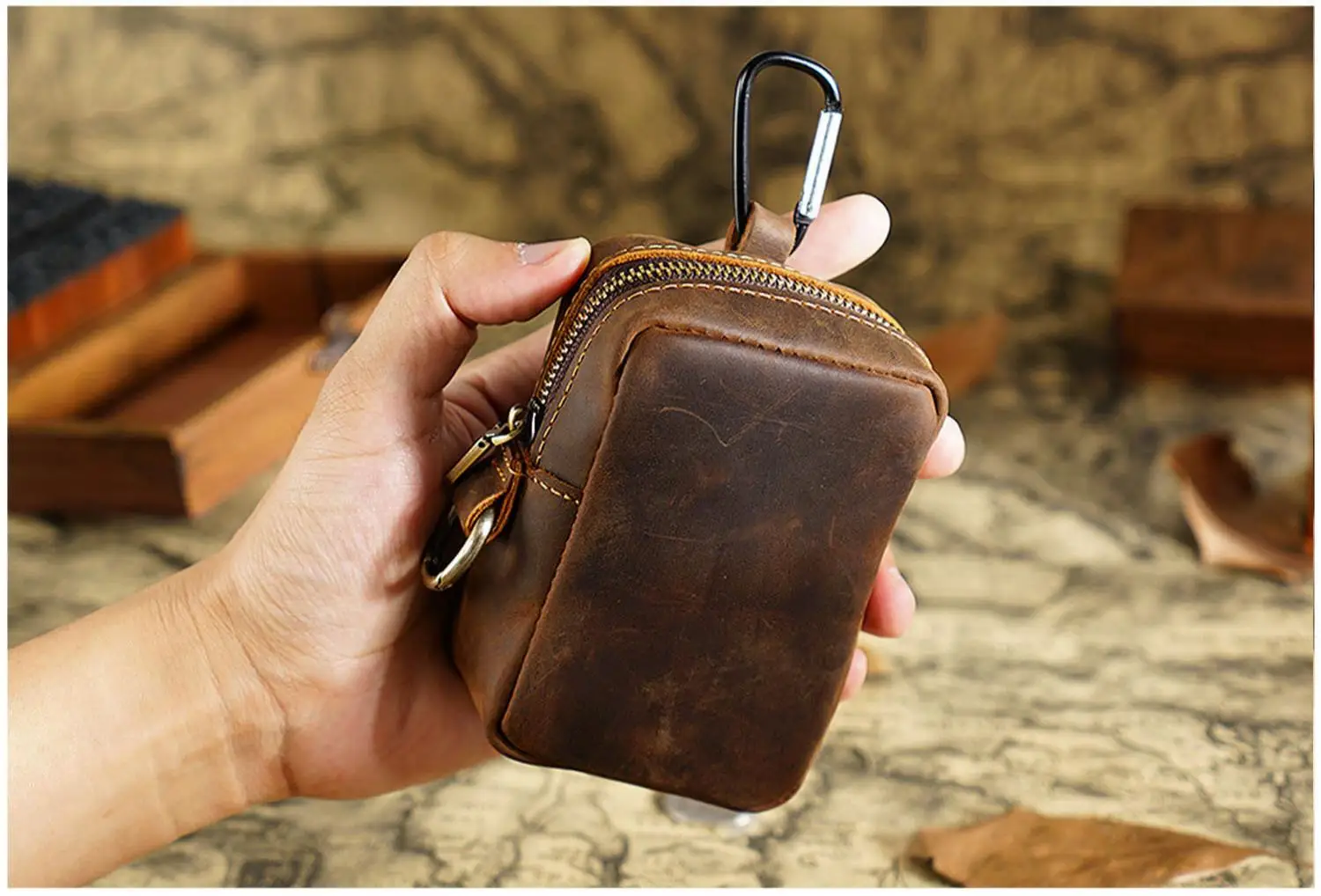 WERLLANDS Multi Color Vintage PU Leather Hook Design Mini Coin Purse Portable Key Pouch For Daily Travel Car Accessories