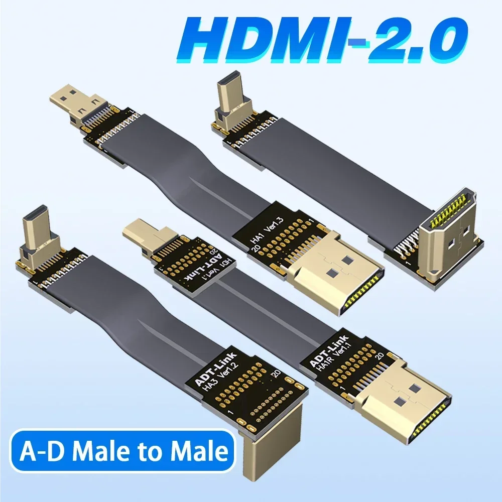 Micro HDMI-Compatible Shielded Flat Ribbon Cable 4K Type-A To Type-D Standard HDMI Wire for Tablet Camera FPV Aerial HD Displays