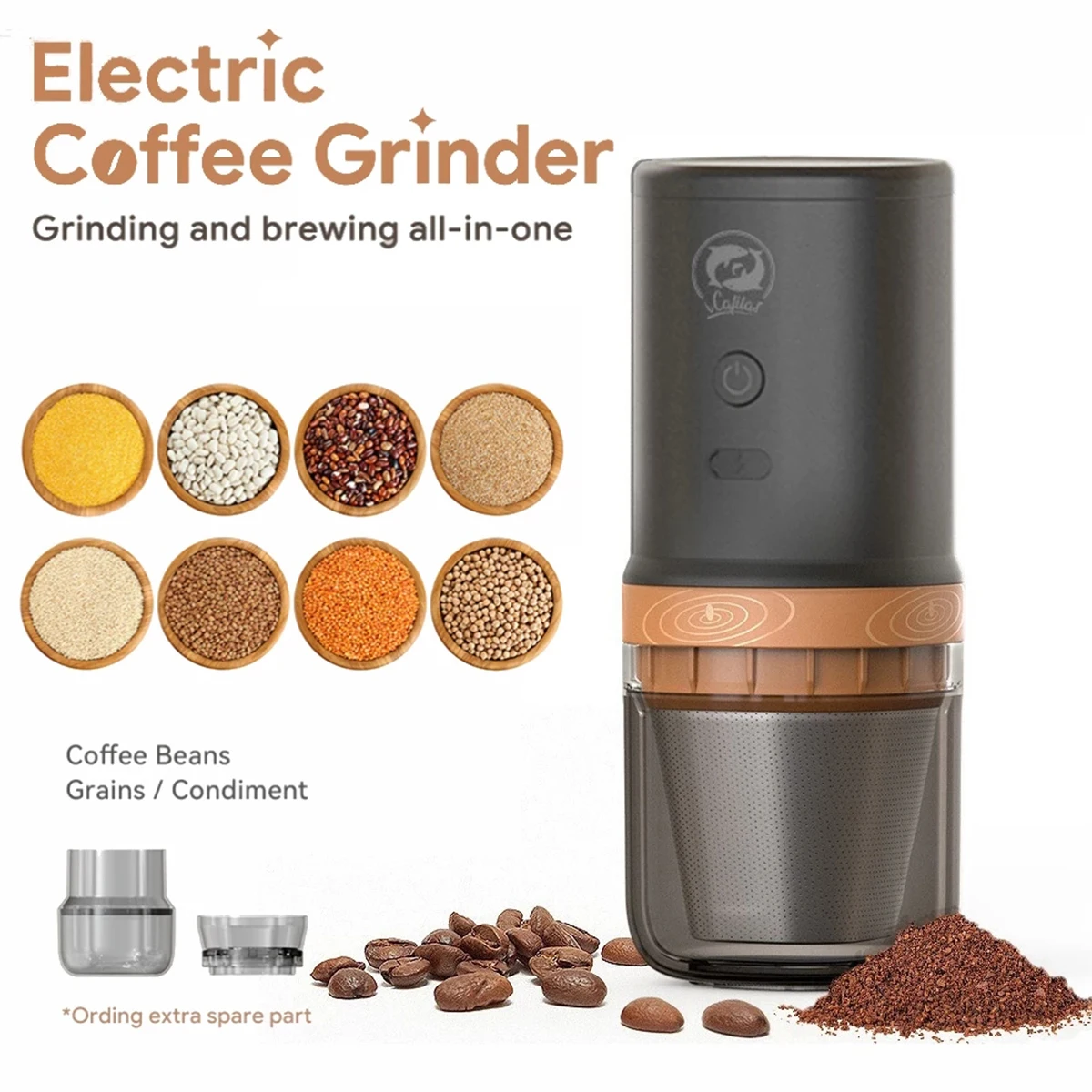 Electric Coffee Grinder Multifunctional 2 in 1 Grains Beans Grinding Portable Coffee Maker Dripper with Storage Bag & Gift Box