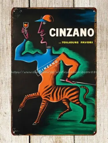 Cinzano drink alcohol Toujours Favori metal tin sign modern decor