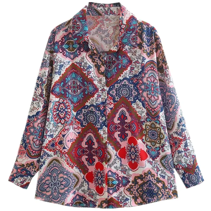 

Faionable Silk Satin Drapey irt Women's Premium Quali Autumn Winter New Sle Commute Sle Collar Long Sve Print