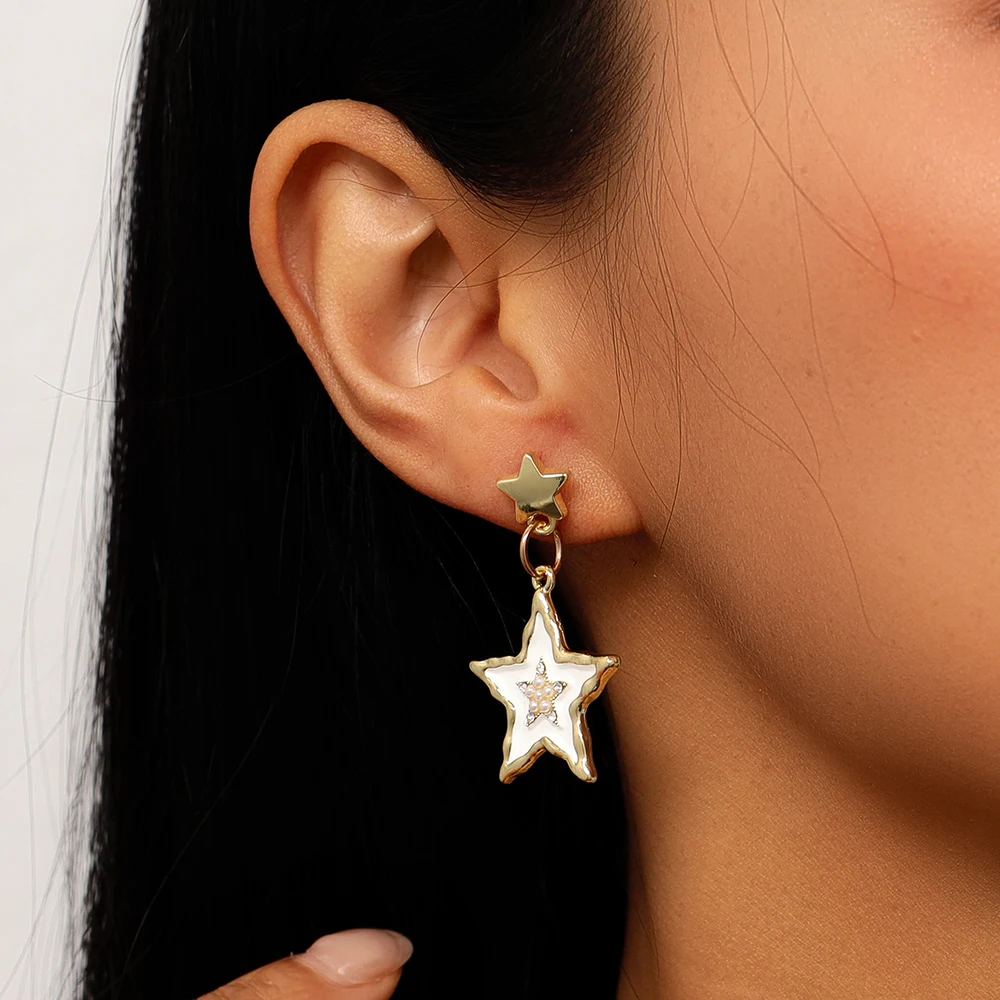 Aihua Goldfarbene Polaris-Stern-Ohrringe für Damen, Kristallsterne, Tropfenohrringe, modisch, für den täglichen Gebrauch, Hochzeit, Party, Schmuck, Geschenke – Detail 3
