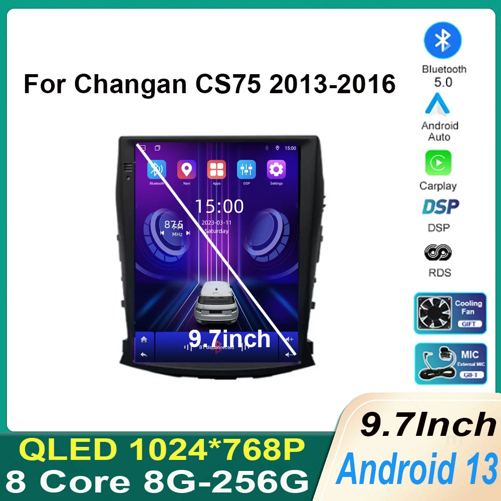 

Автомобильный радиоприемник 9,7 дюйма для Changan CS75 2013-2016 android 13 GPS навигация Carplay мультимедийный плеер автомобильный стерео QLED BT WIFI