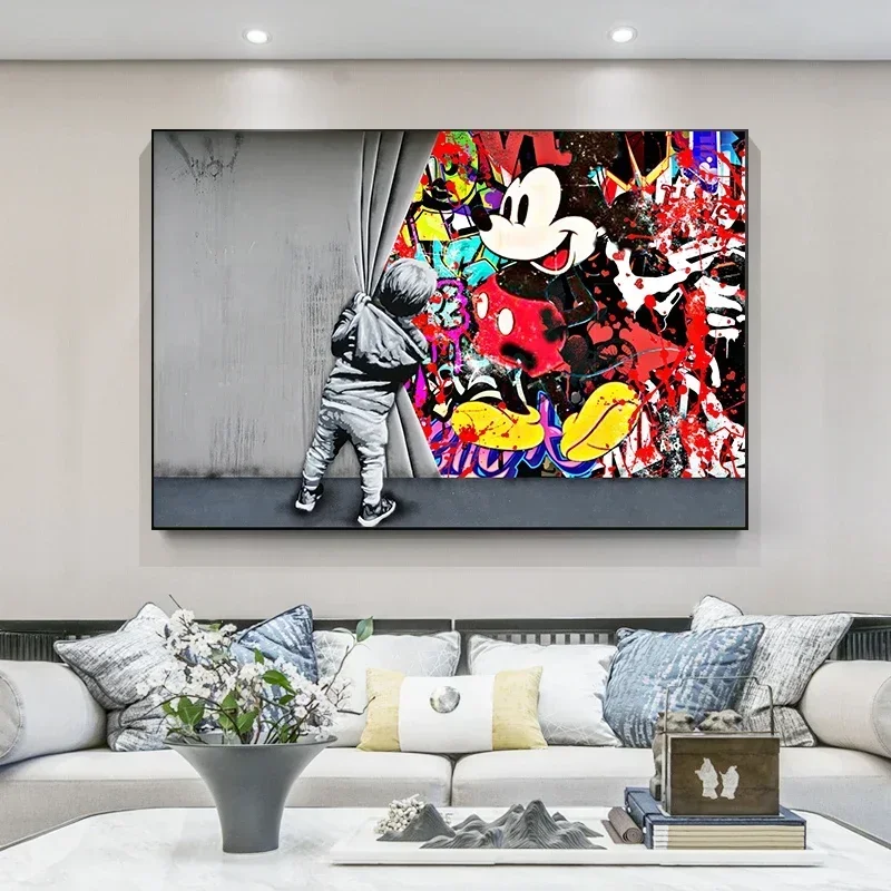 Pop Art Canvas Art Paintings Graffiti Art Mickey Mouse Poster and Print Cuadros Wall Art Picture for Kid Bedroom Home Decoration