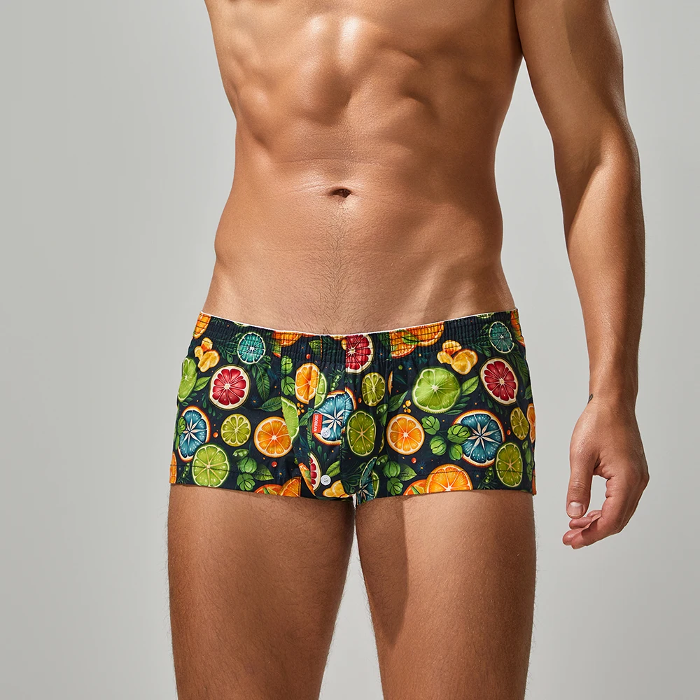 SEOBEAN Men's 100% Cotton Plaid Boxer Briefs Graffiti Pajama Shorts Home Lounge Underwear Male Sleepwear Comfortable Boxers view 3