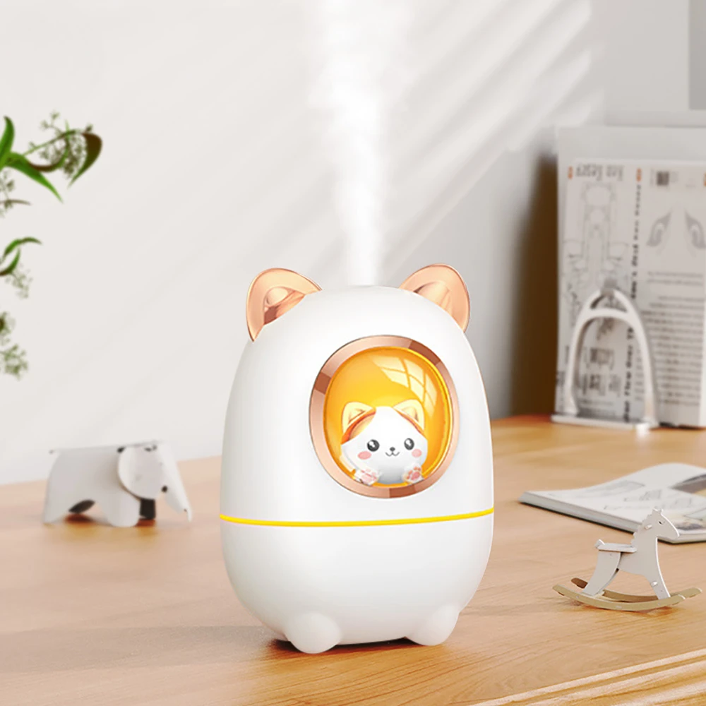 USB Recharging Cartoon Kitty Air Humidifier Diffuser with Night Light Room Plant Bedroom Cute Silent Humidifier