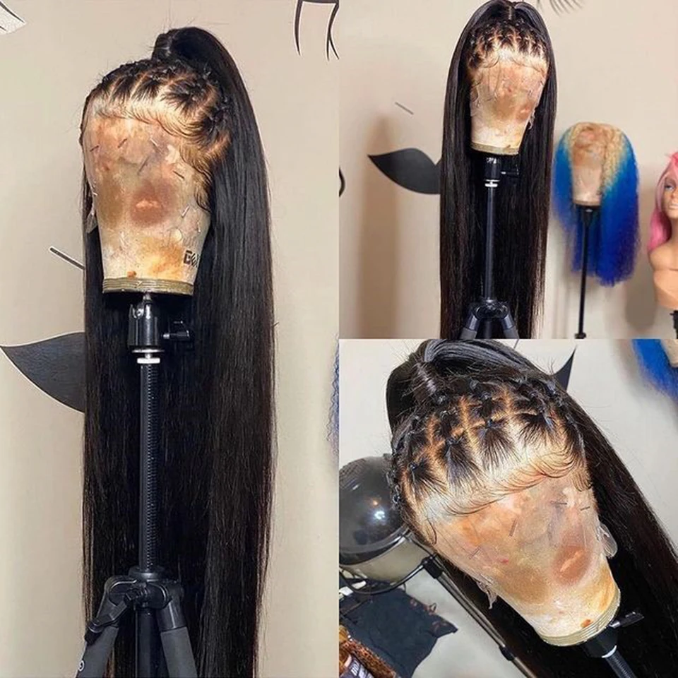 Perucas completas do cabelo humano do laço para as mulheres peruca frontal do laço do cabelo brasileiro transparente natural pré arrancado do osso em linha reta peruca do cabelo humano