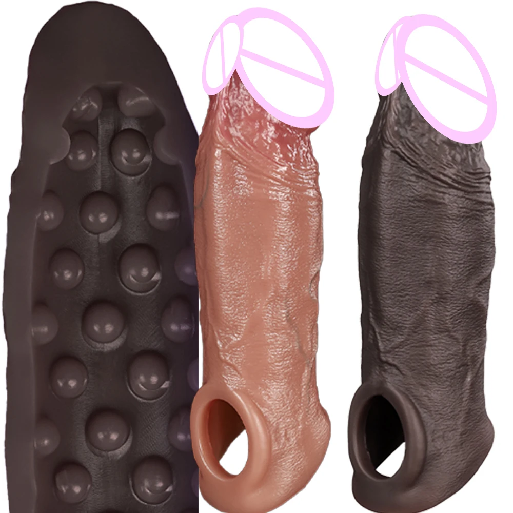 Realistic Penis Sleeve Delayed Ejection Extend Cock Reusable Enlarger Soft Condom Big Growth Real Silicone Dick Sex Toys For Man