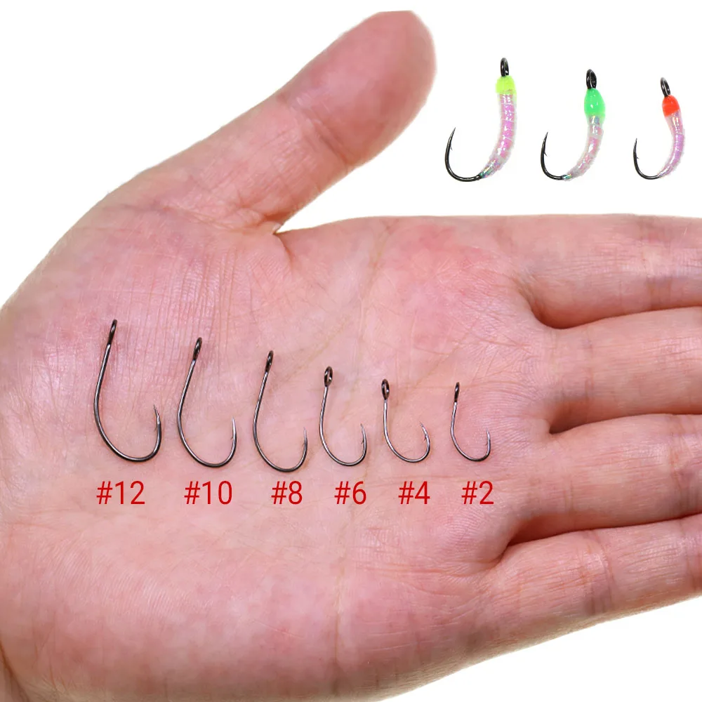 30 Stück Angelhaken mit großem Auge, Hartstahl-Köderhaken mit Widerhaken zum Fliegenfischen, Löffelköder, Stream-Spinner-Haken mit Rohrgriff – Detail 4