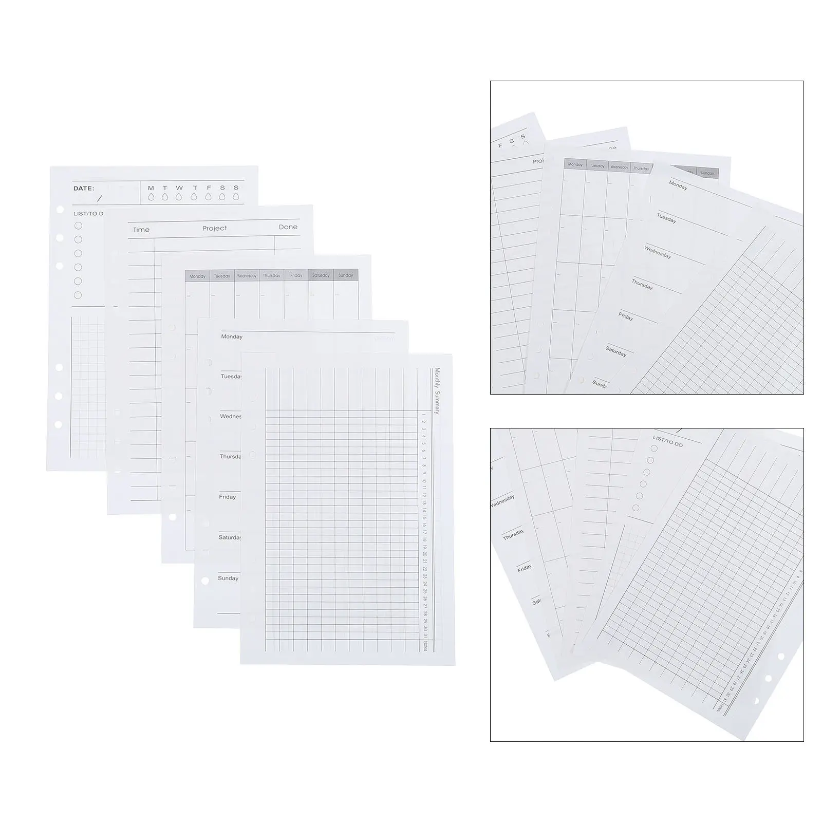 5Sets Undated A5 Planner Refill Loose Leaf Binder Pages Daily Weekly Monthly Inserts Notes Scheduling Planner Paper Refills