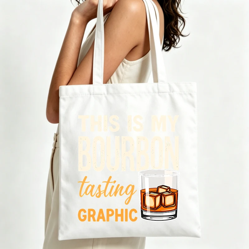 alcohol glass and letter print canvas tote bag, casual style for daily shopping and outings