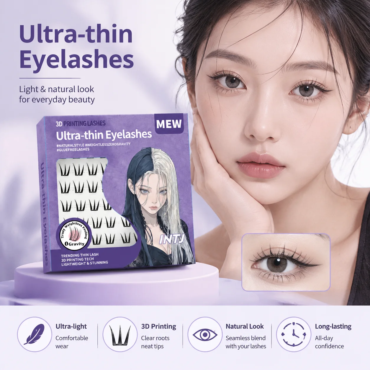 Self Adhesive False Eyelashes Glue Free Manga Lashes for Daily Makeup Natural Look C Curl Korean Style MBTI Segmented Eyelash
