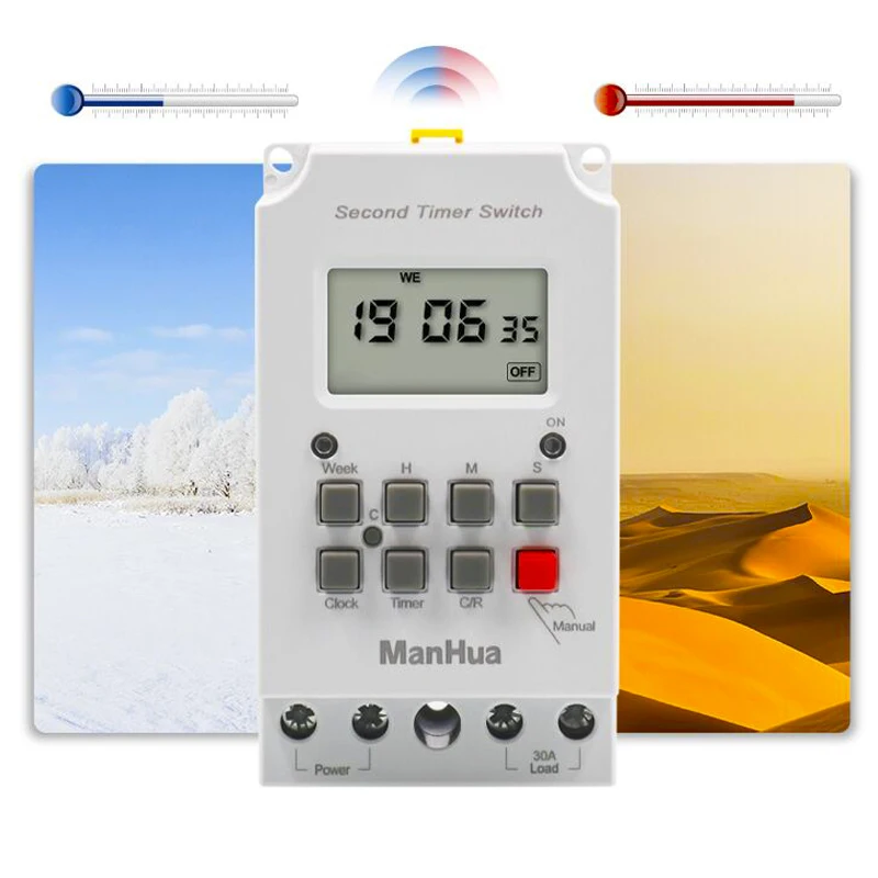 ManHua MS316B 200-240VAC 25A 68ON Programmable Din Rail Digital Timer Switch School Bell Time Controller