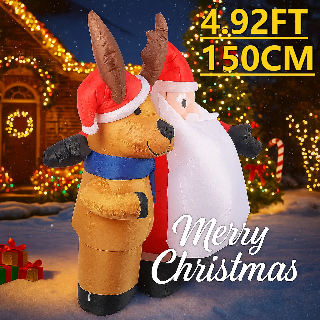 

4.92FT Christmas Holiday Inflatable Santa Claus Reindeer LED Yard Decor Xmas Toy Home Outdoor Decor Supplies Ornaments Gifts