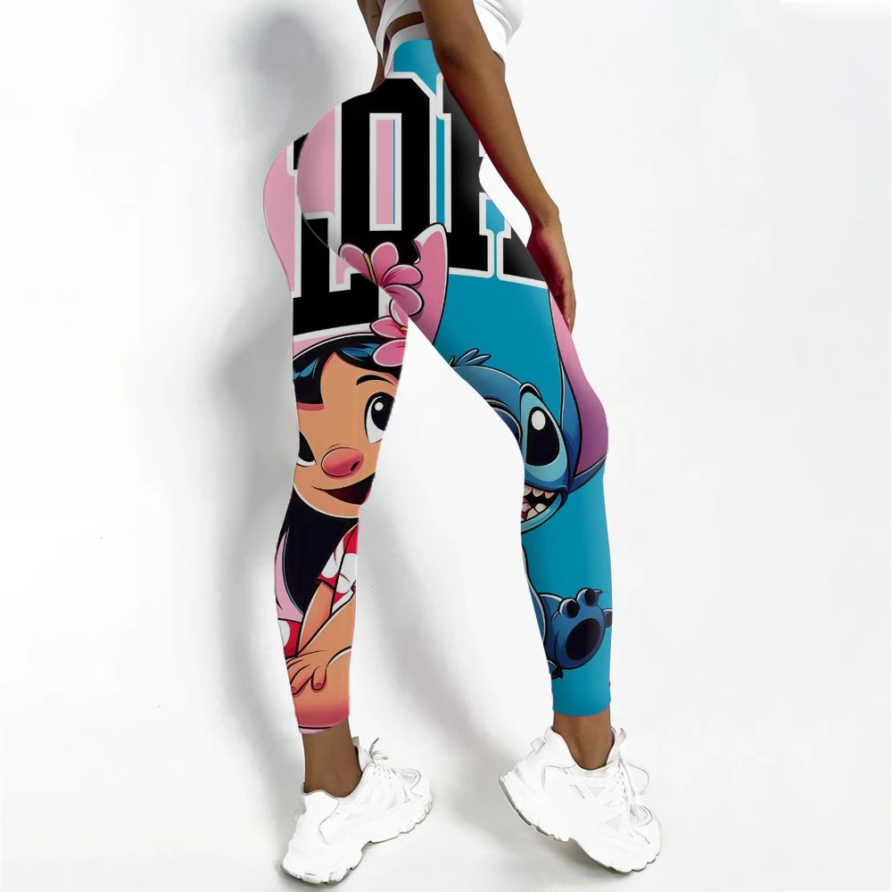 Disney Stitch พิมพ์ Checkered สตรีกีฬาและฟิตเนสกางเกงขายาวผู้หญิง Tiedye GYM Leggings Mujer Push Up Booty กางเกงฟิตเนส