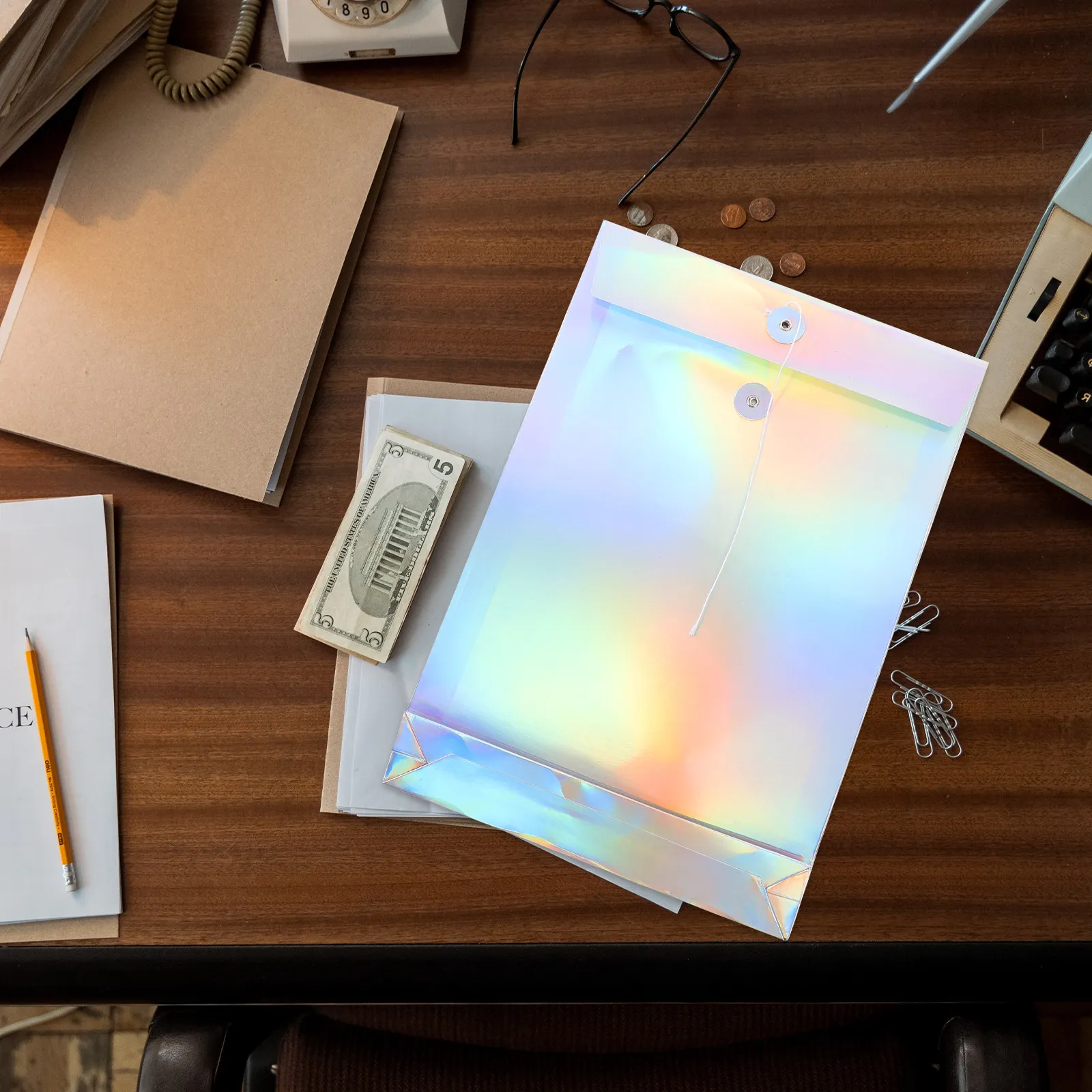 

Набор из 3 голографических папок-конвертов формата А4 для документов, декоративные органайзеры с завязками, чехлы для хранения документов, органайзеры для чеков, для офиса