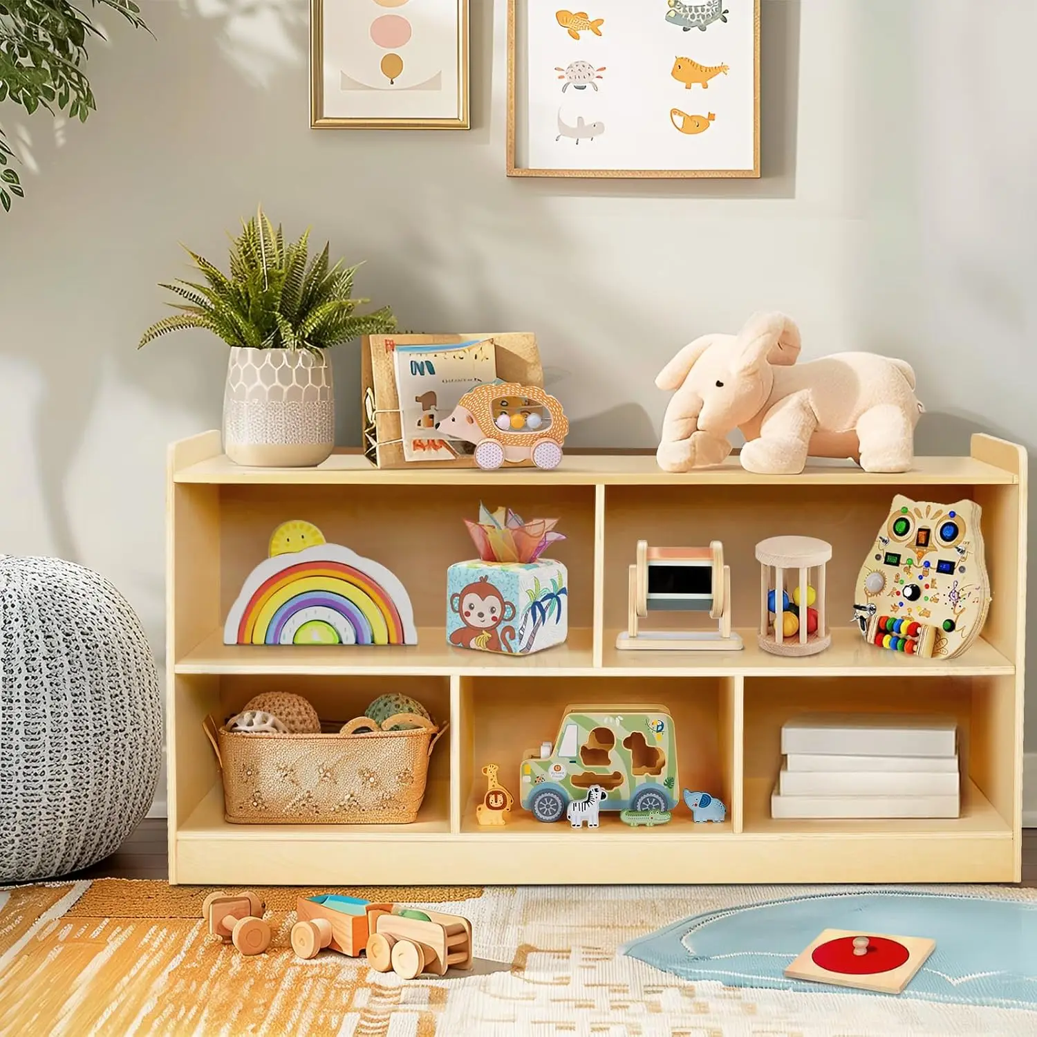 

Wooden Bookcase Toy Storage Organizer 2 Shelf Kids Room Furniture for Books Toys