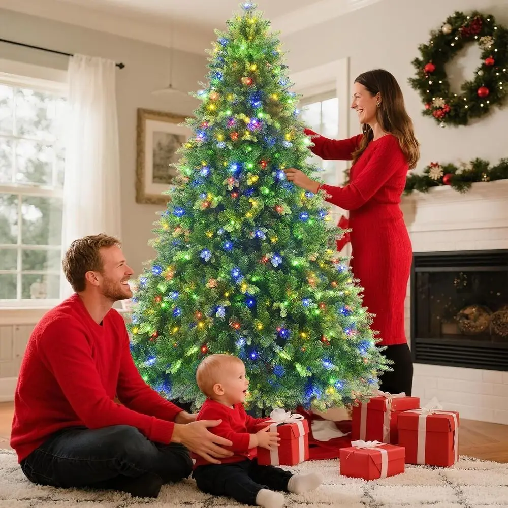 شجرة عيد الميلاد مضاءة مسبقًا بطول 6.5 قدم مع موسيقى، 340 مصباح LED باللون الأبيض الدافئ ومتعددة الألوان، 1036 نصائح فرعية من البولي إيثيلين والPVC، جهاز تحكم عن بعد #6