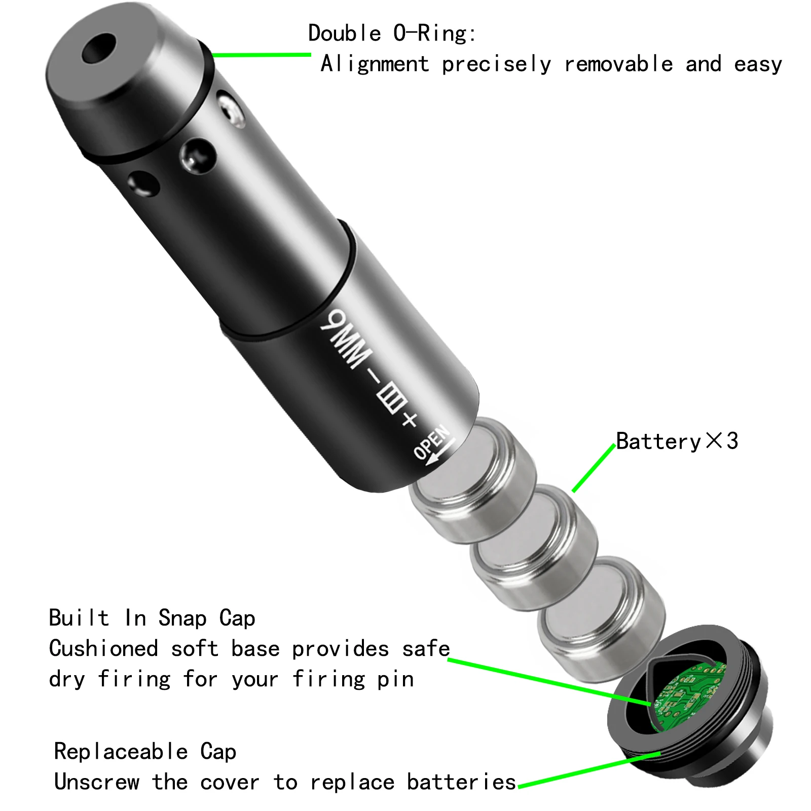 Imagem -02 - Hisetome mm Treinamento Tático Visão Laser Verde Built-in Snap Cap para Simulação de Tiro Seco e Prática de Caça