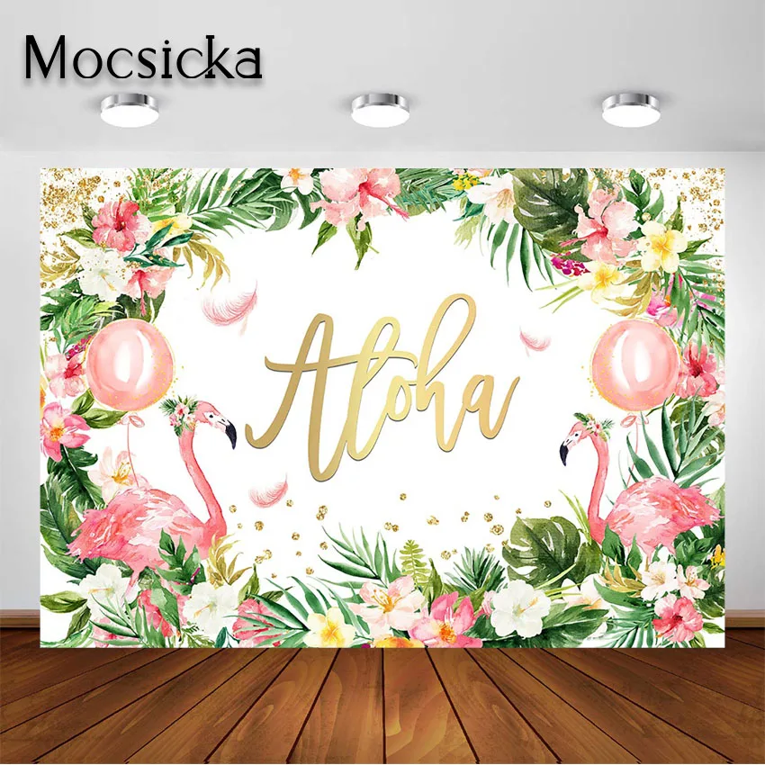 Mocsicka Hawaiian Aloha Party Backdrop Let's Flamingo Party Decorations Birthday Baby Shower Bridal Shower Photo Background