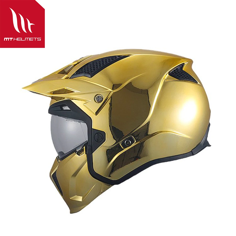 

New Modular Helmets Mt Streetfight M-Xxxl Solid Gold / Silver Quick Release Electroplate Motocross 3/4 Open Face Helmet Gloss